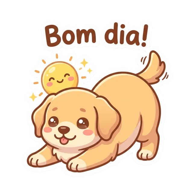 Figurinha de Golden Retriever chibi: Bom dia!