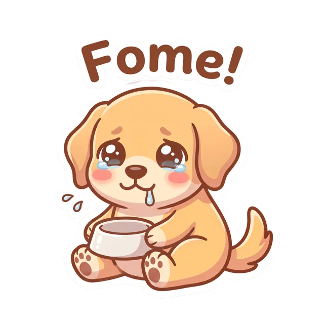 Figurinha de Golden Retriever chibi: Fome!