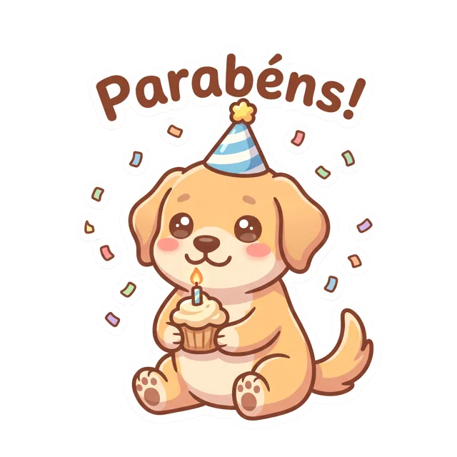 Figurinha de Golden Retriever chibi: Parabéns!